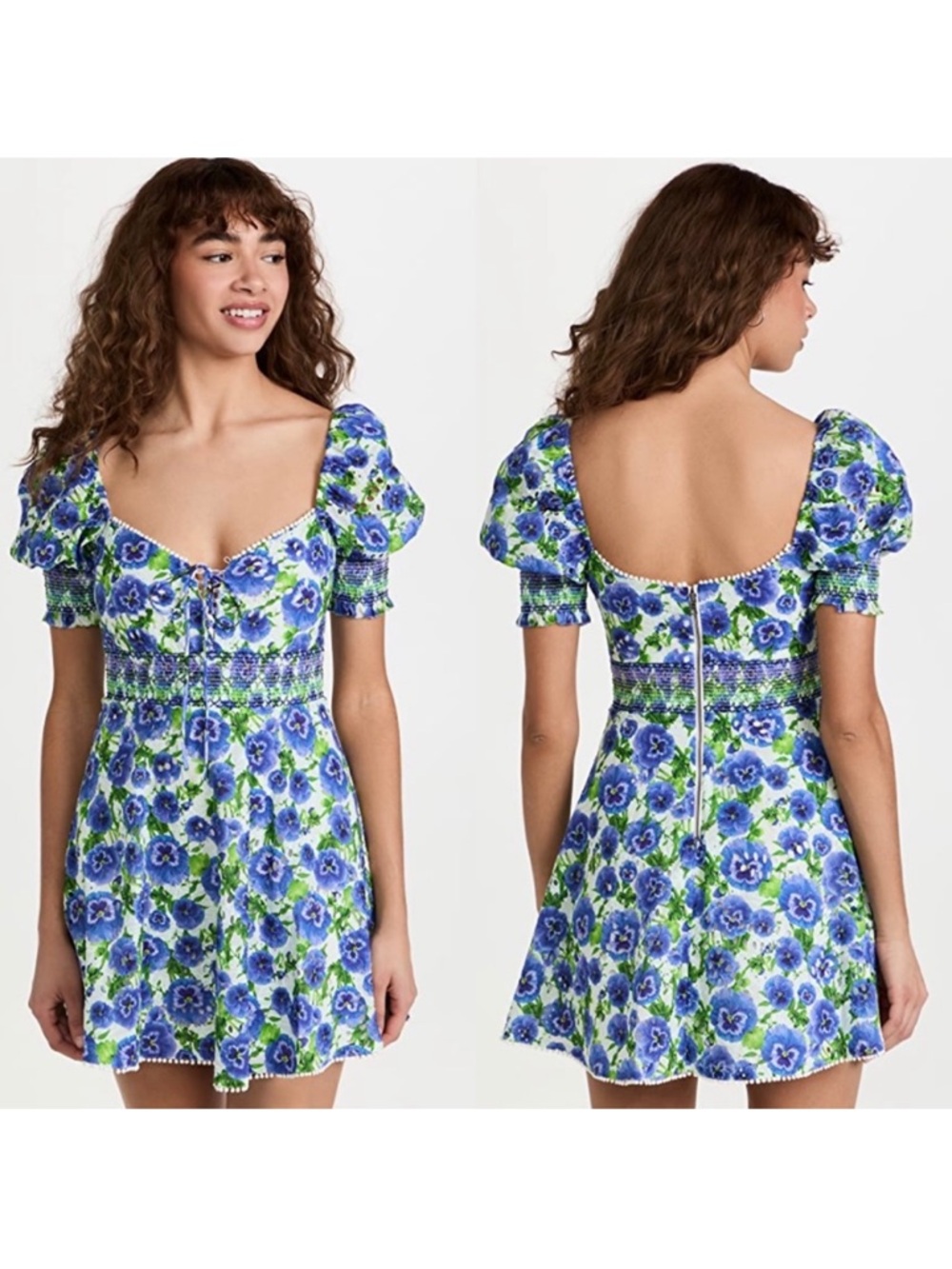 Alice + Olivia Blue & Green Floral Crawford Eyelet Mini Dress